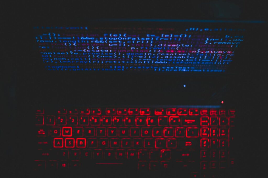 blue and red light from computer → blogidmwebid pexels photo 1933900